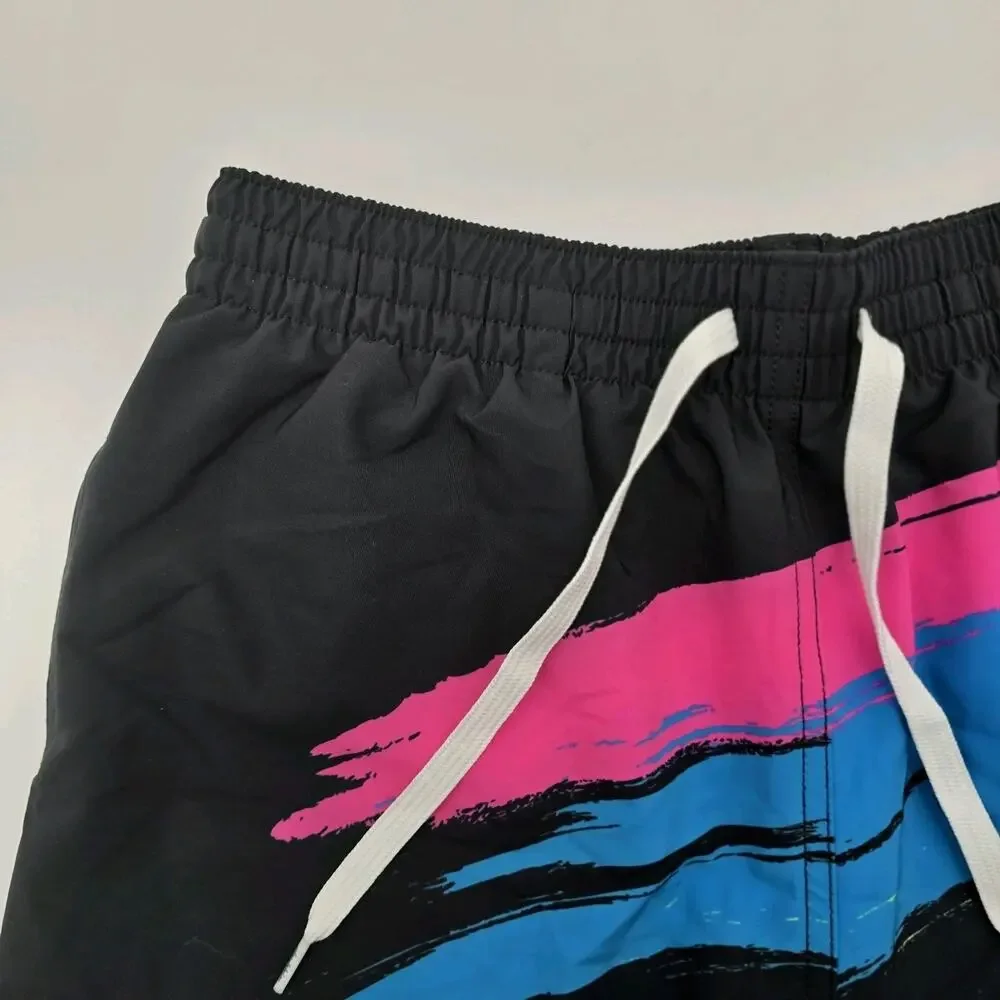 Chubbies Swim Trunks Mens Medium 5.5 Inch Black Retro Colours Shorts Brief Mesh